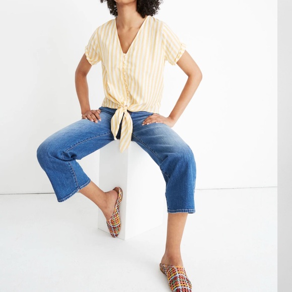 Tops - Madewell Agency Tie-Front Button in Orange & white vertical stripe Size S